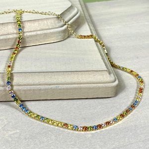 Multicolor Tennis Choker 18K gold filled and colored CZs